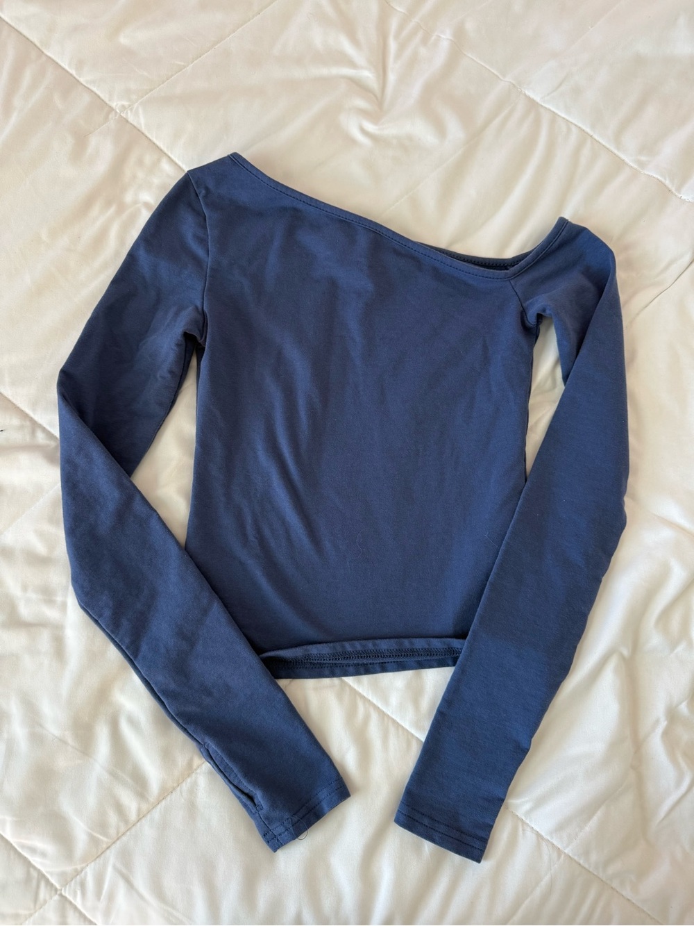 Edikted Navy Off-Shoulder Asymmetrical Long Sleeve Top